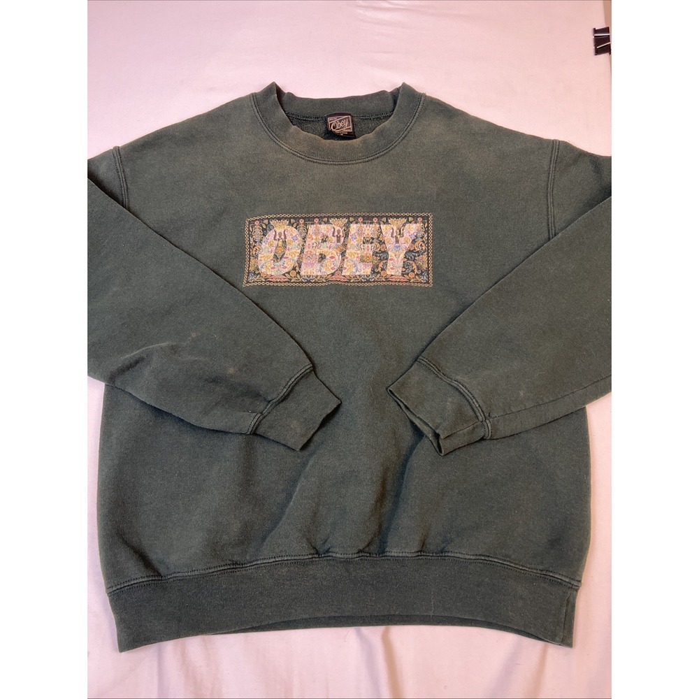Obey Sweatshirt Green Crewneck Pullover Fleece Graphic Logo Mens Size Medium